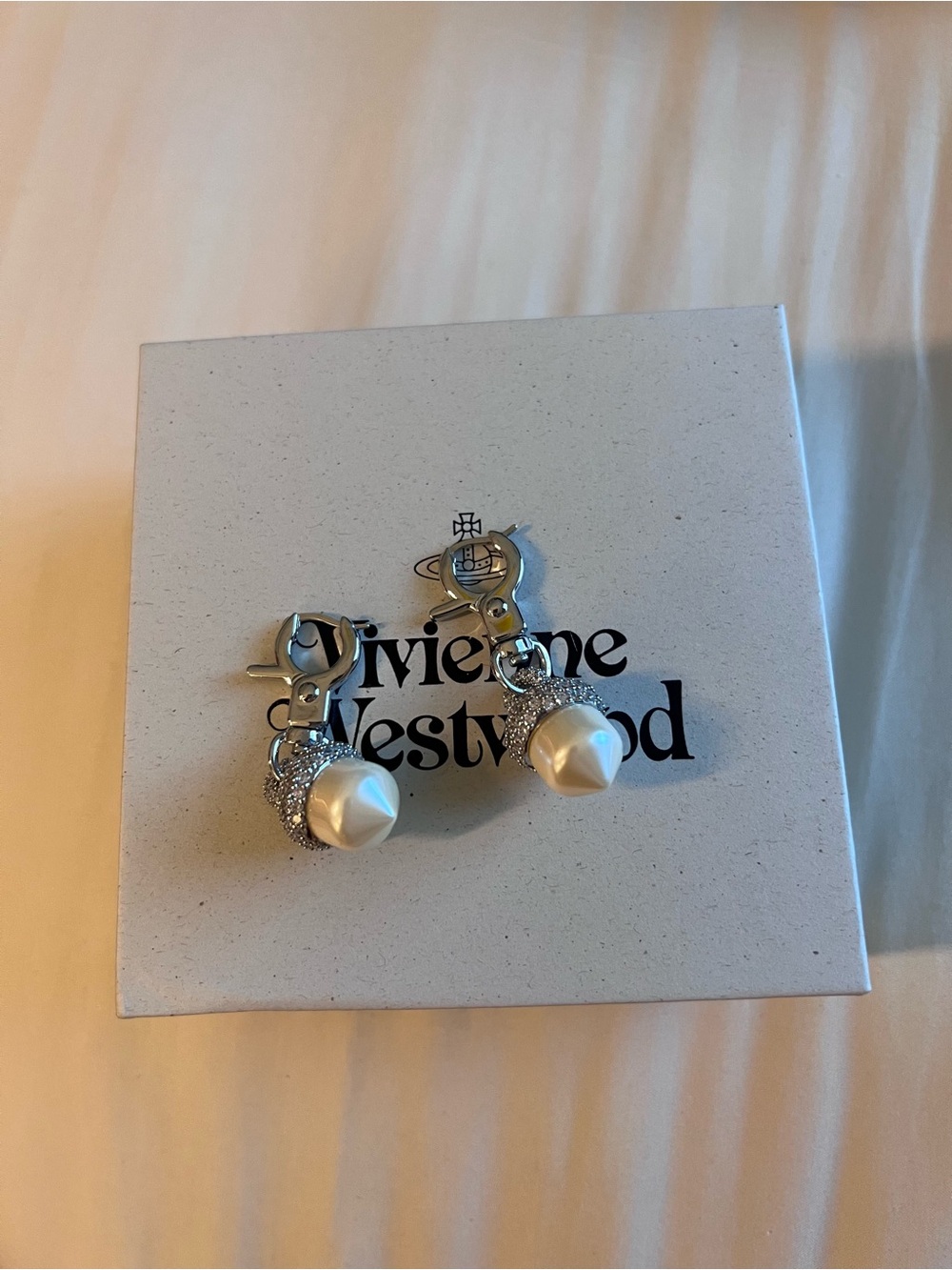 Vivienne Westwood Silver Orb Pearl Drop Crystal Acorn Pendant Earrings